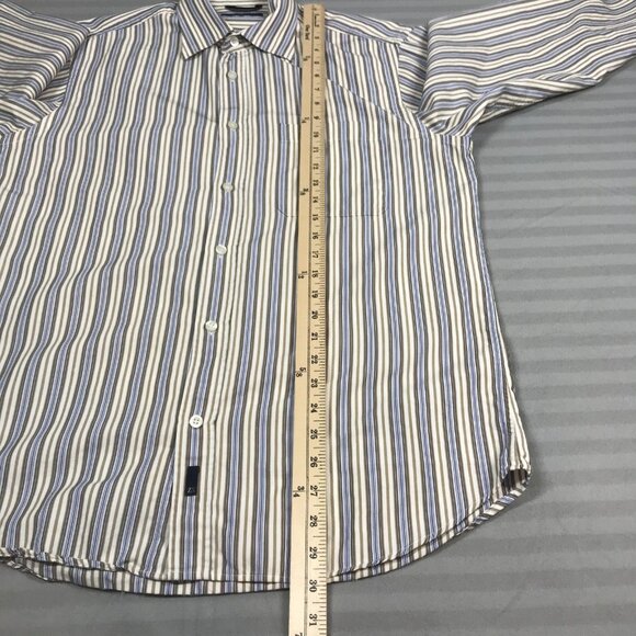 ZegnaSport Shirt Mens Medium Blue Brown Stripe Button Front Long Sleeve Cotton - Picture 8 of 11